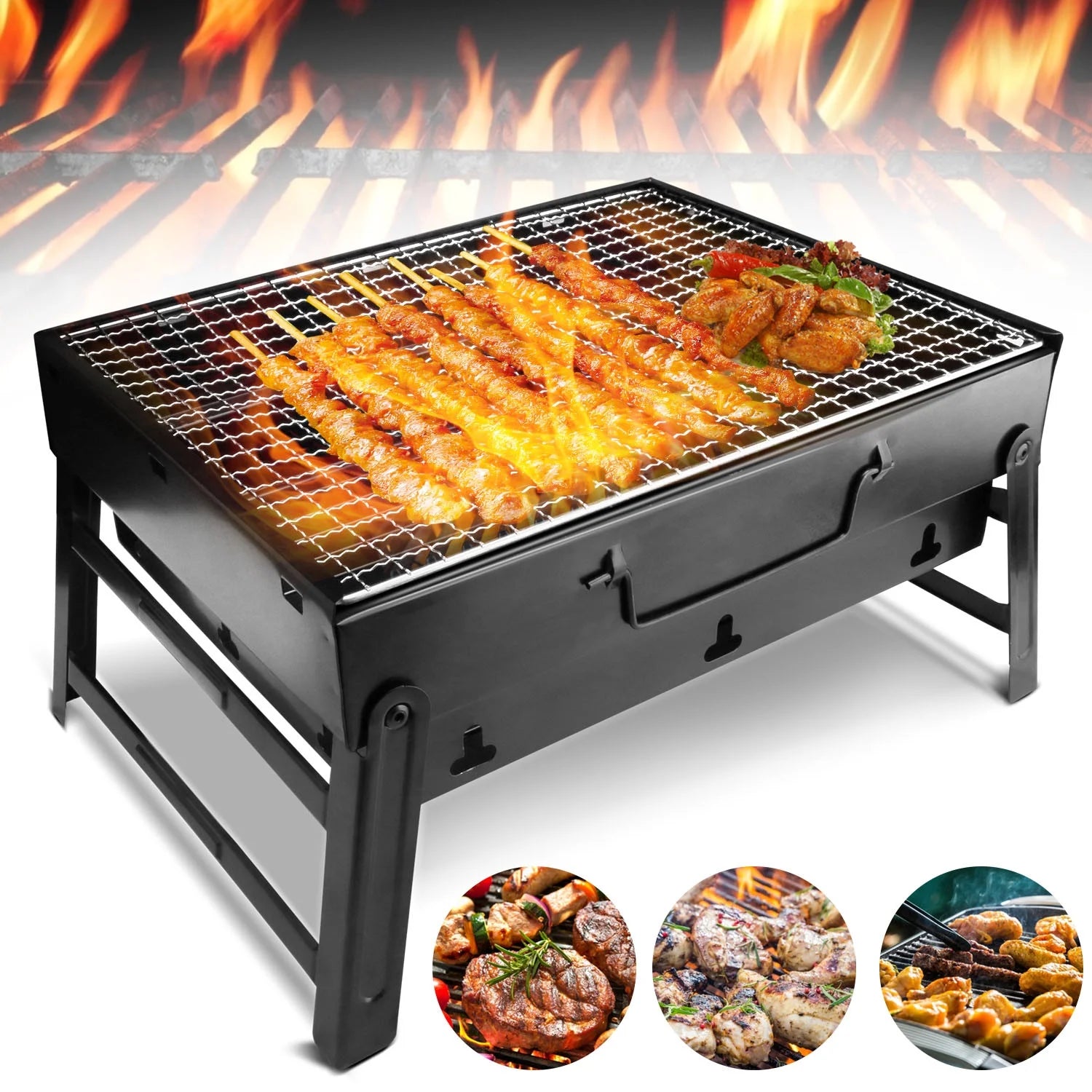 13.7" Foldable Stainless Steel Charcoal Grill I69334