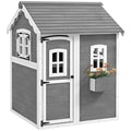 Gray Wooden Playhouse with Floor, Door, Windows & Planter Box F3061