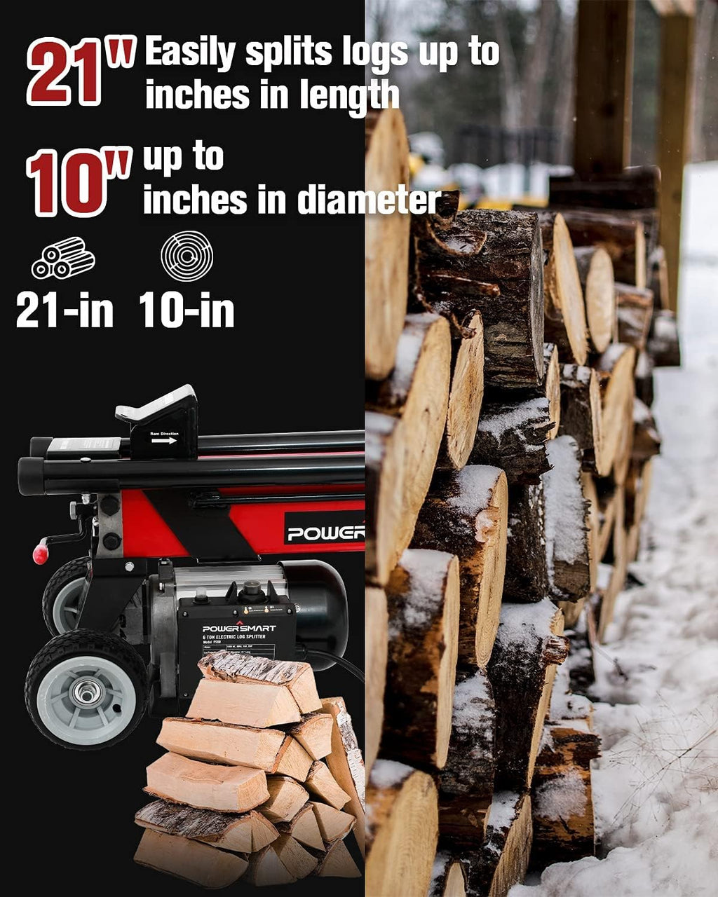 6-Ton Electric Log Splitter with Steel Wedge N508