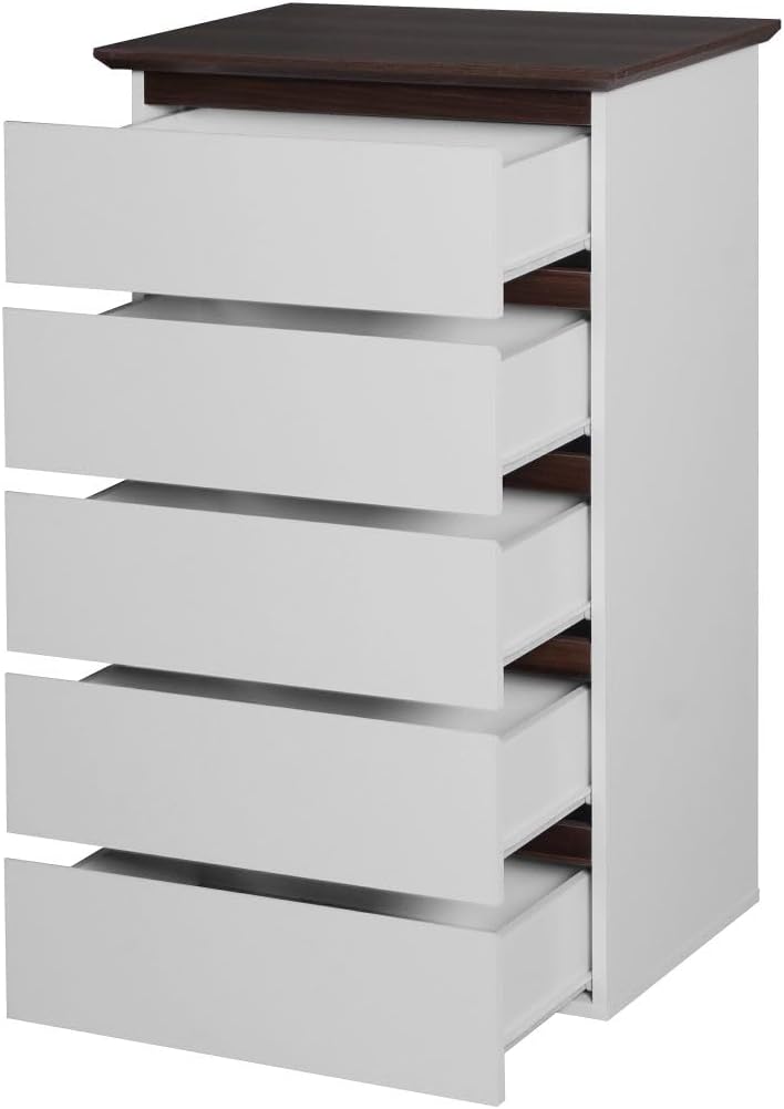 White 5 Drawer Dresser with Wood Color Top Z64427
