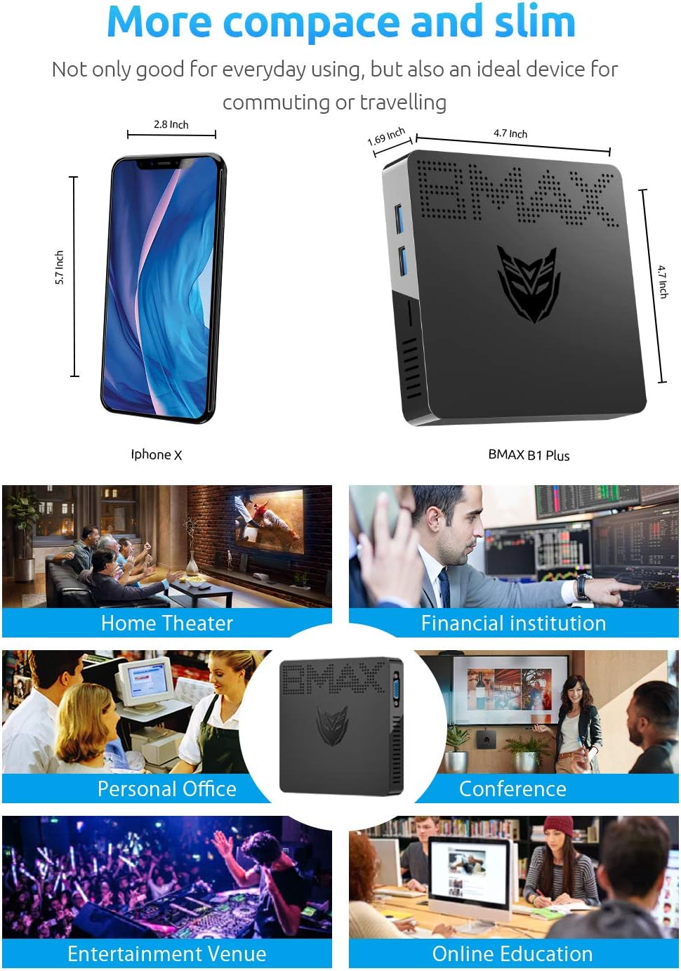Mini PC N4000 6GB DDR4 64GB eMMC Fanless Dual WiFi HDMI+VGA 4K Dual-Screen BT4.2 USB x4 P46957