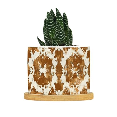 Blue And White Porcelain Ceramic Round Plant Pot with Drainage Holes And Bamboo Tray C9217