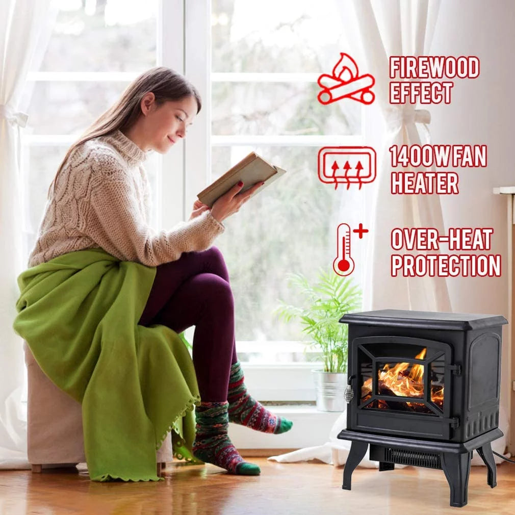 Black Electric Fireplace Heater Stove 1500W W656
