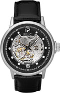 Silver Stainless Steel and Black Leather Band Automatic Watch E62894