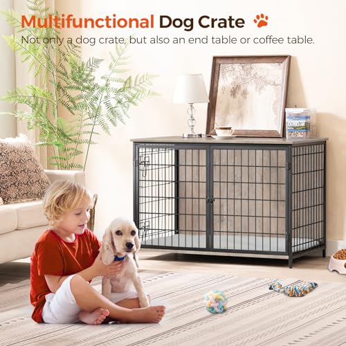 Greige Wooden Dog Crate with Double Doors, 31.5" L M73552