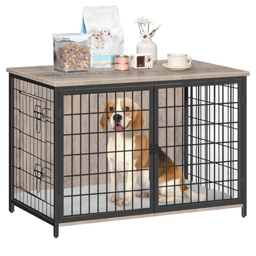 Greige Wooden Dog Crate with Double Doors, 31.5" L M73552