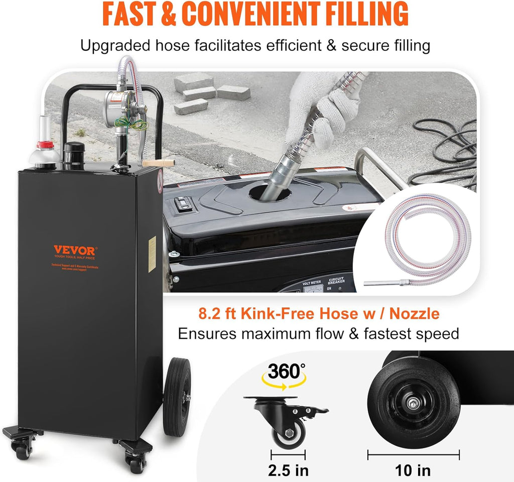 35 Gallon Black Fuel Caddy on 4 Wheels with Manual Transfer Pump Q99255