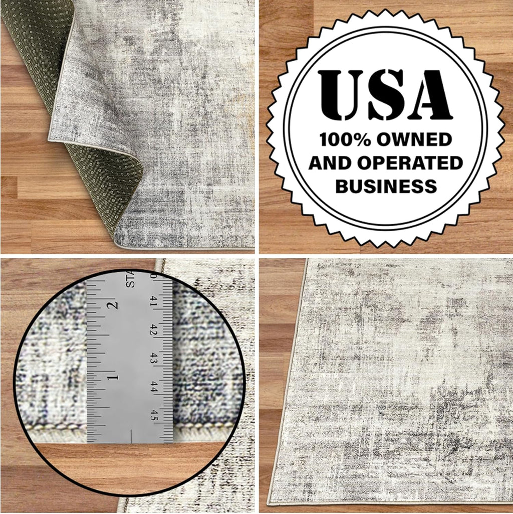 Beige 2'6" x 6' Machine Washable Area Rug Runner Y378287