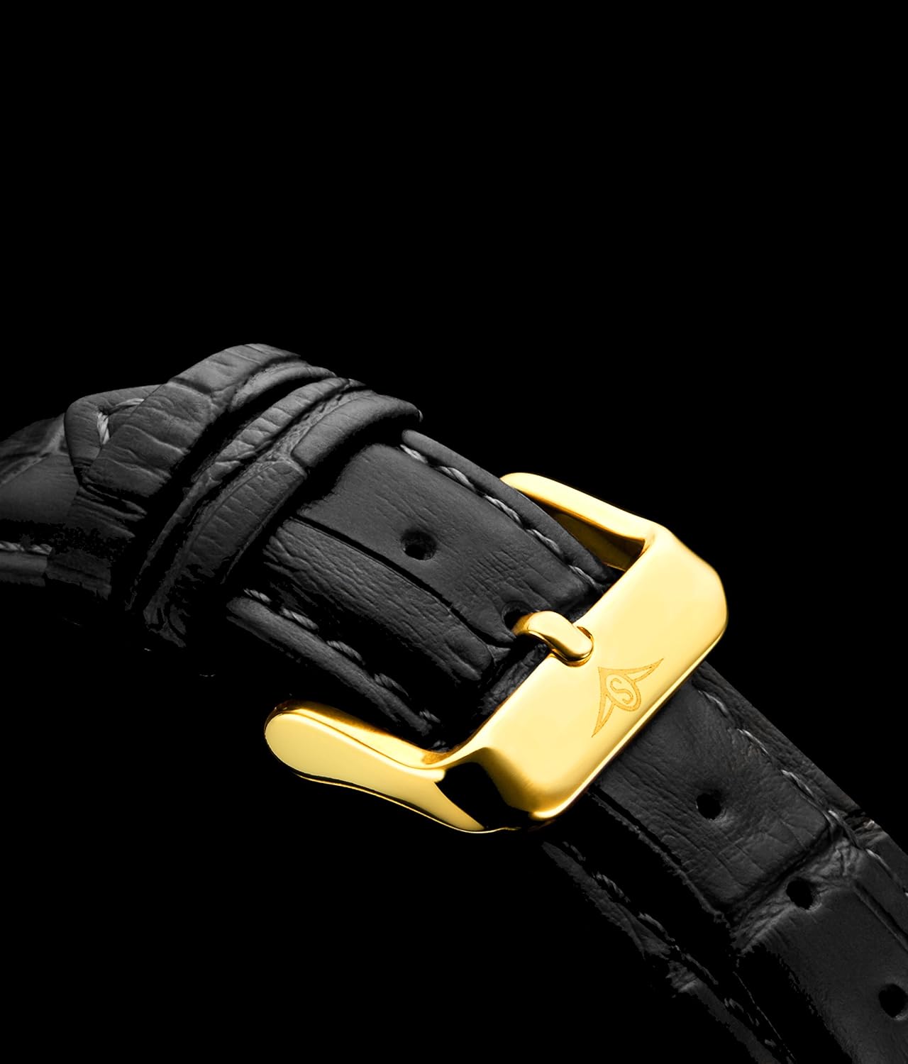 Black Gold Calfskin Leather Strap Analog Watch with Date K910840