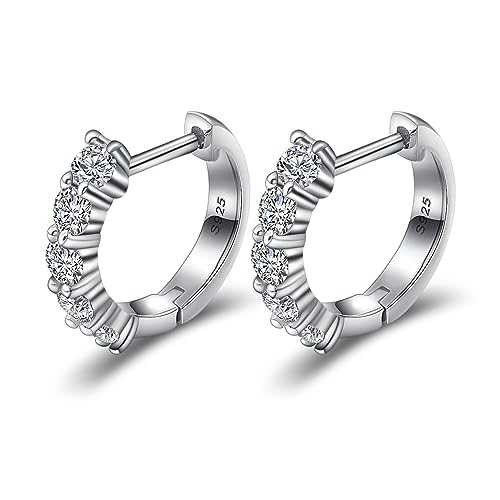 Moissanite Hoop Earrings, Sterling Silver Earrings Plated 18K White Gold J39647