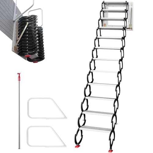 Blue 9.8FT Wall-Mounted Folding Attic Ladder with Anti-Skid Pedal D7816