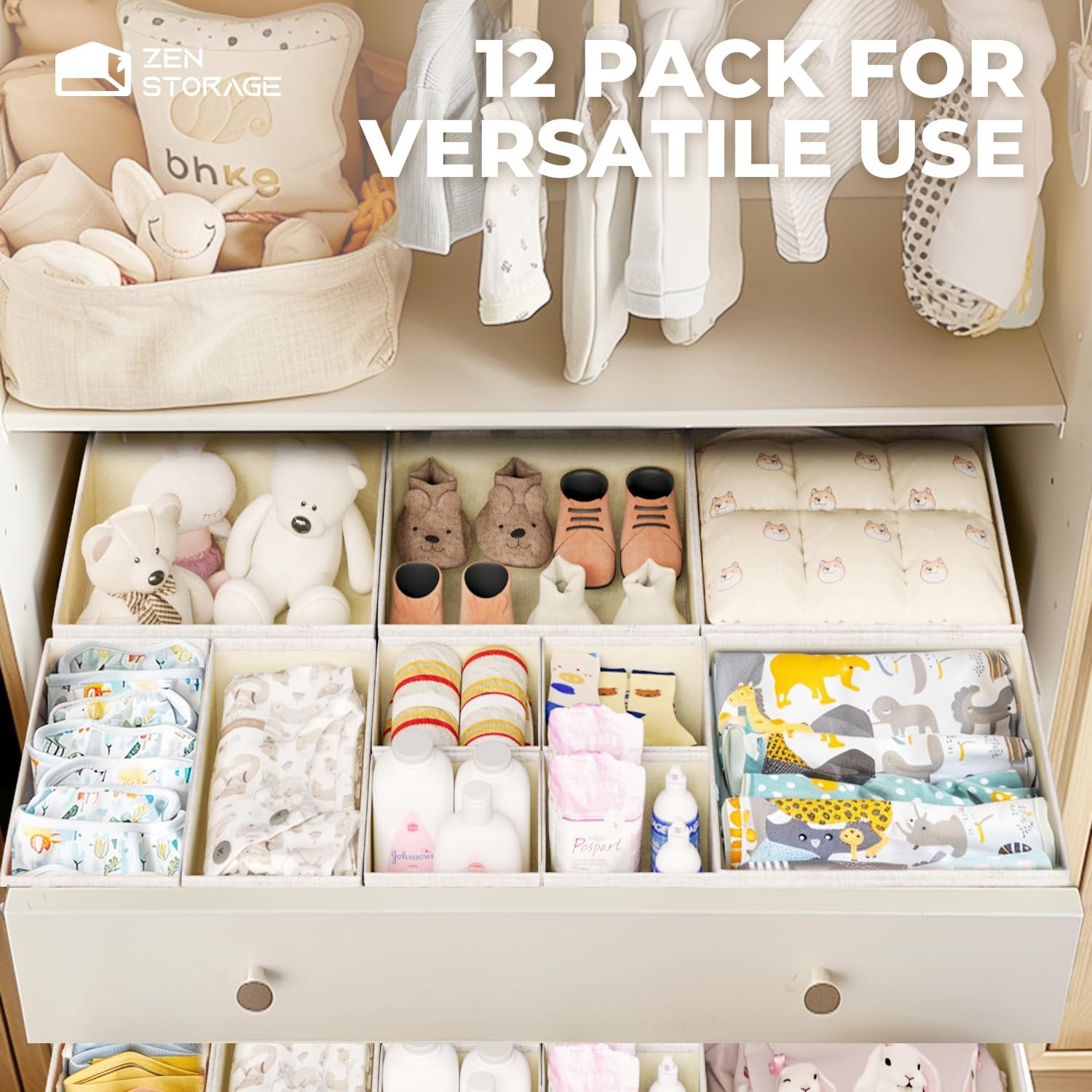 Beige 12 Pack Multi Size Foldable Dresser Drawer Organizer Set R6025