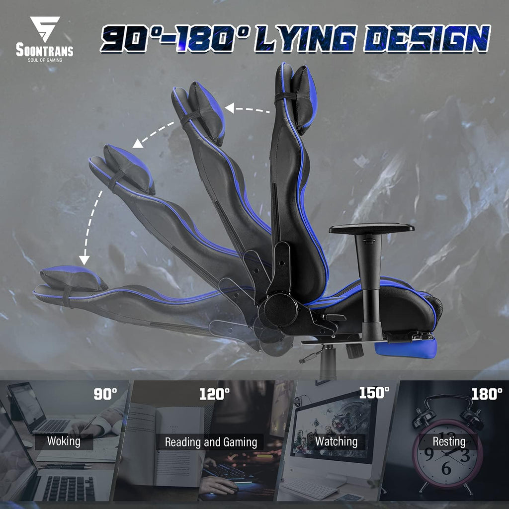 Gaming Chair with Footrest Ergonomic Desk Chair Royal Blue I9315