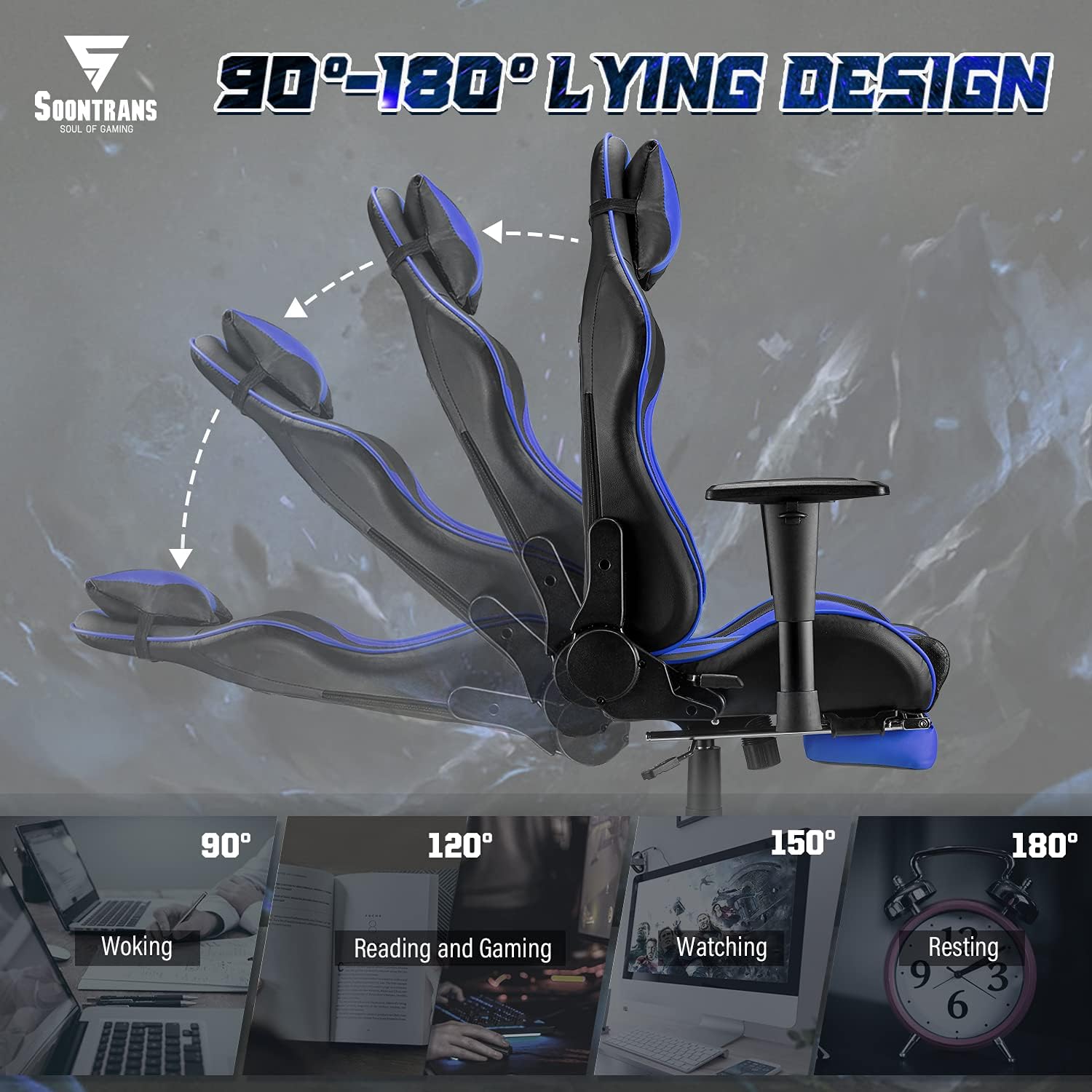 Gaming Chair with Footrest Ergonomic Desk Chair Royal Blue I9315