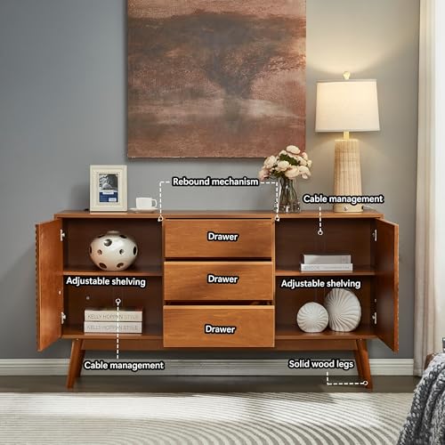 Wooden TV Stand Storage Buffet Cabinet with Adjustable Shelves N906095