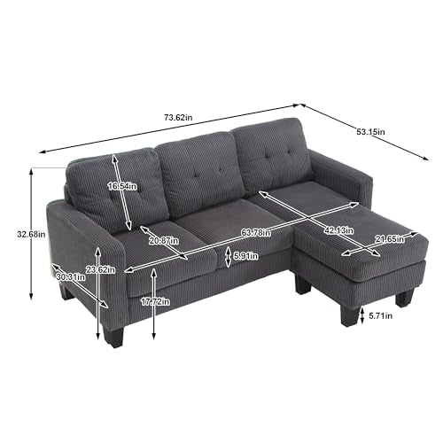 Emerald Velvet L-Shaped Sofa with Reversible Chaise and Ottoman D983