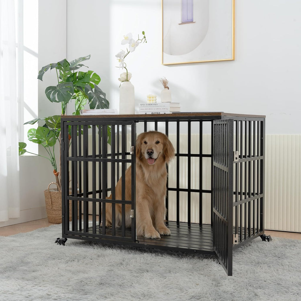 42" Heavy Duty Dog Crate with 4 Lockable Wheels and 2 Locks M784