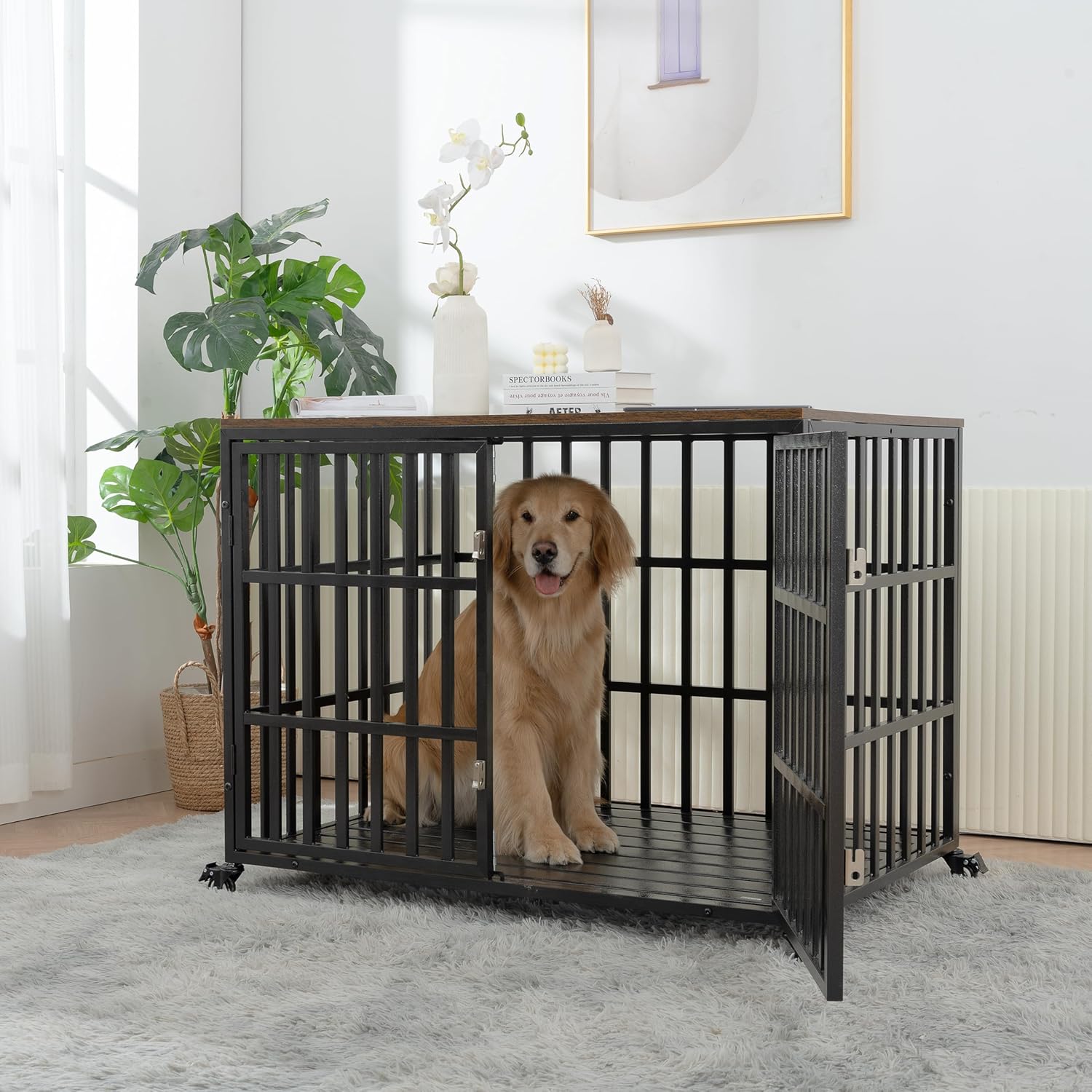 42" Heavy Duty Dog Crate with 4 Lockable Wheels and 2 Locks M784