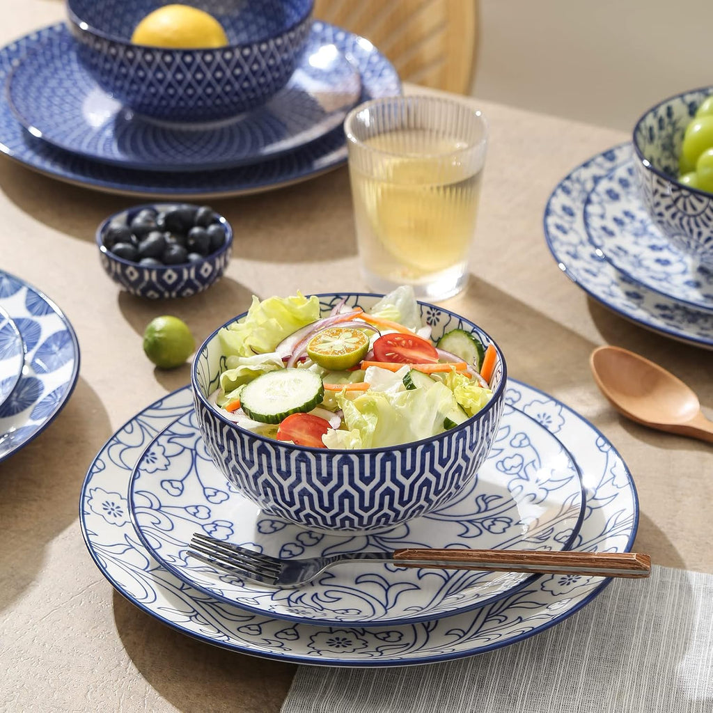 12 Piece Ceramic Dinnerware Set with 8 OZ Cappuccino Cup and Saucers, Vintage Blue E701610