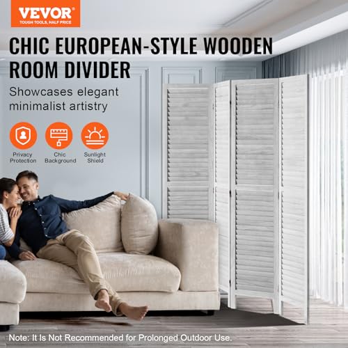 Light Grey 4 Panel Folding Wood Room Divider R484052