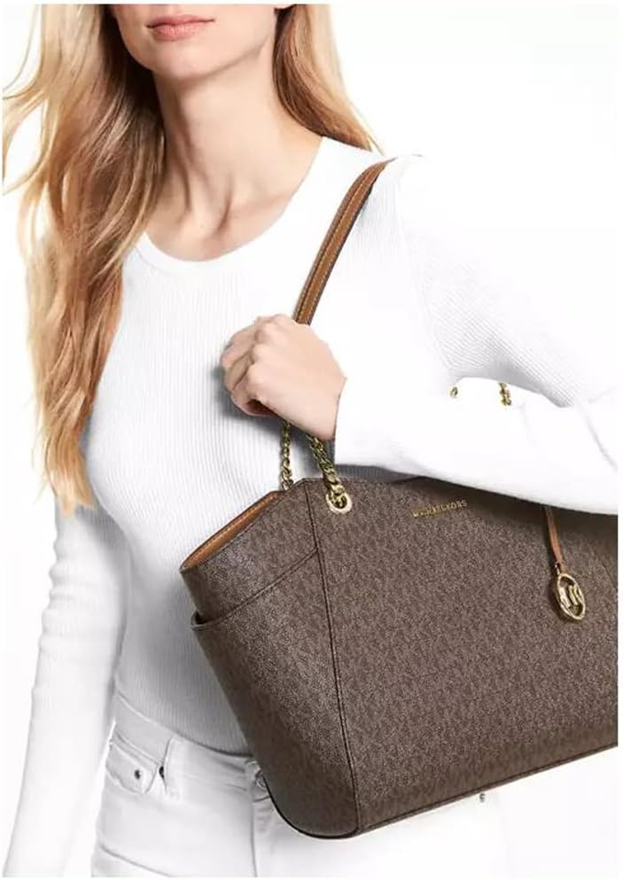 Brown Large Chain Shoulder Tote L6491