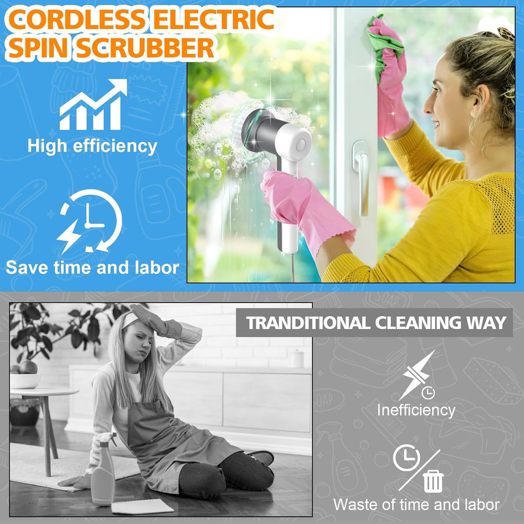 Cordless Electric Spin Scrubber with 5 Cleaning Brush Heads V658