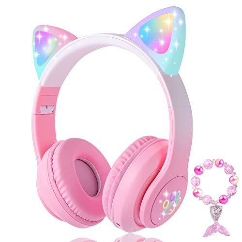 Pink Cat Ear Over Ear Bluetooth Headphones with Microphone E98956
