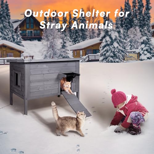 Grey Insulated Wooden Cat House with Acrylic Side Window P1175