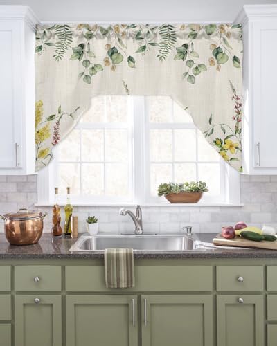 3 Pieces Tier with Swag Window Curtains Set, 27.5W x 36L Light Filtering L10946
