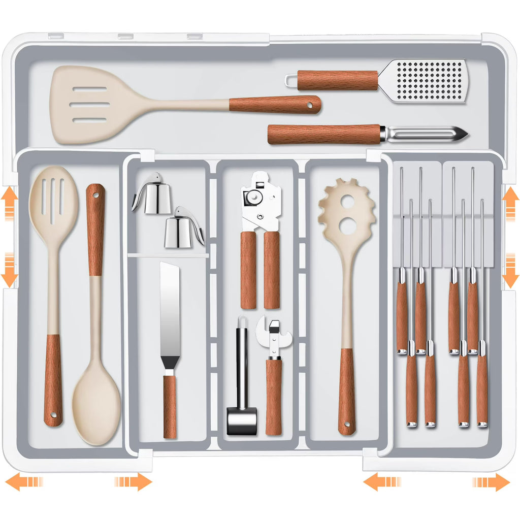 Grey Expandable Silverware Organizer with 9 Compartments S800