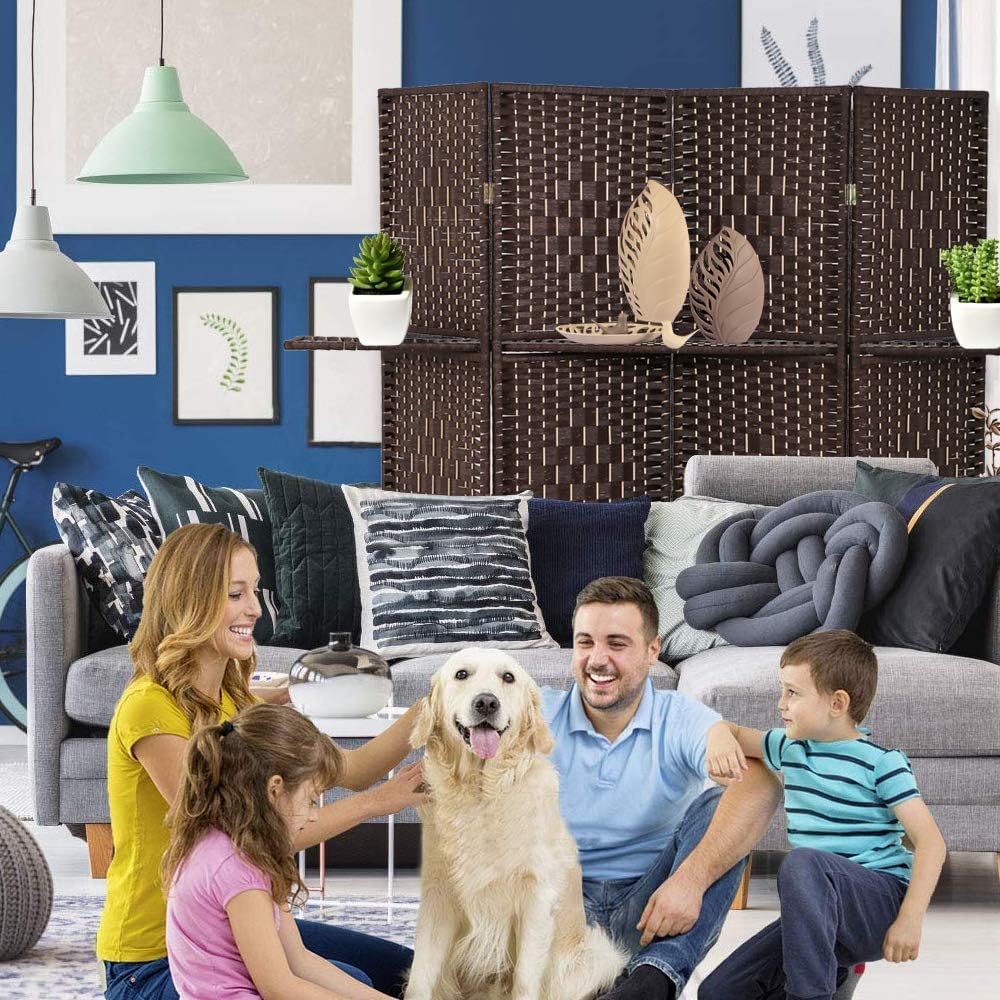 6 FT Tall Extra-Wide Folding Privacy Partition with 2 Shelves Brown O74086