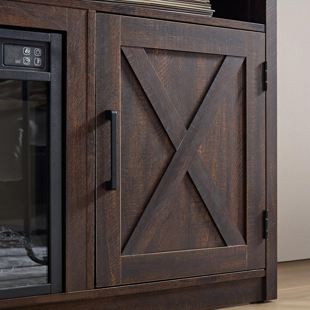 Farmhouse TV Media Stand with Fireplace Insert, Espresso I298258
