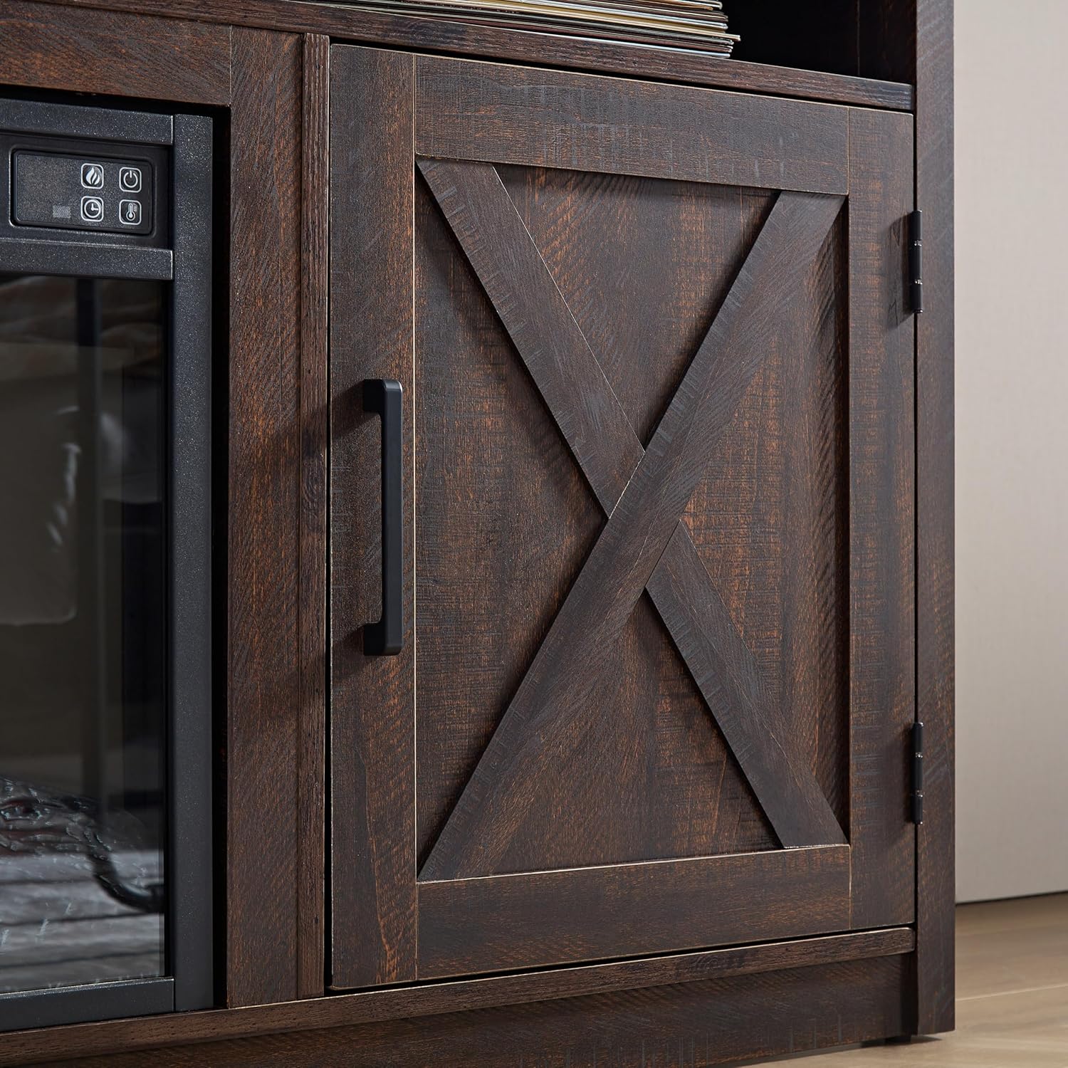 Farmhouse TV Media Stand with Fireplace Insert, Espresso I298258
