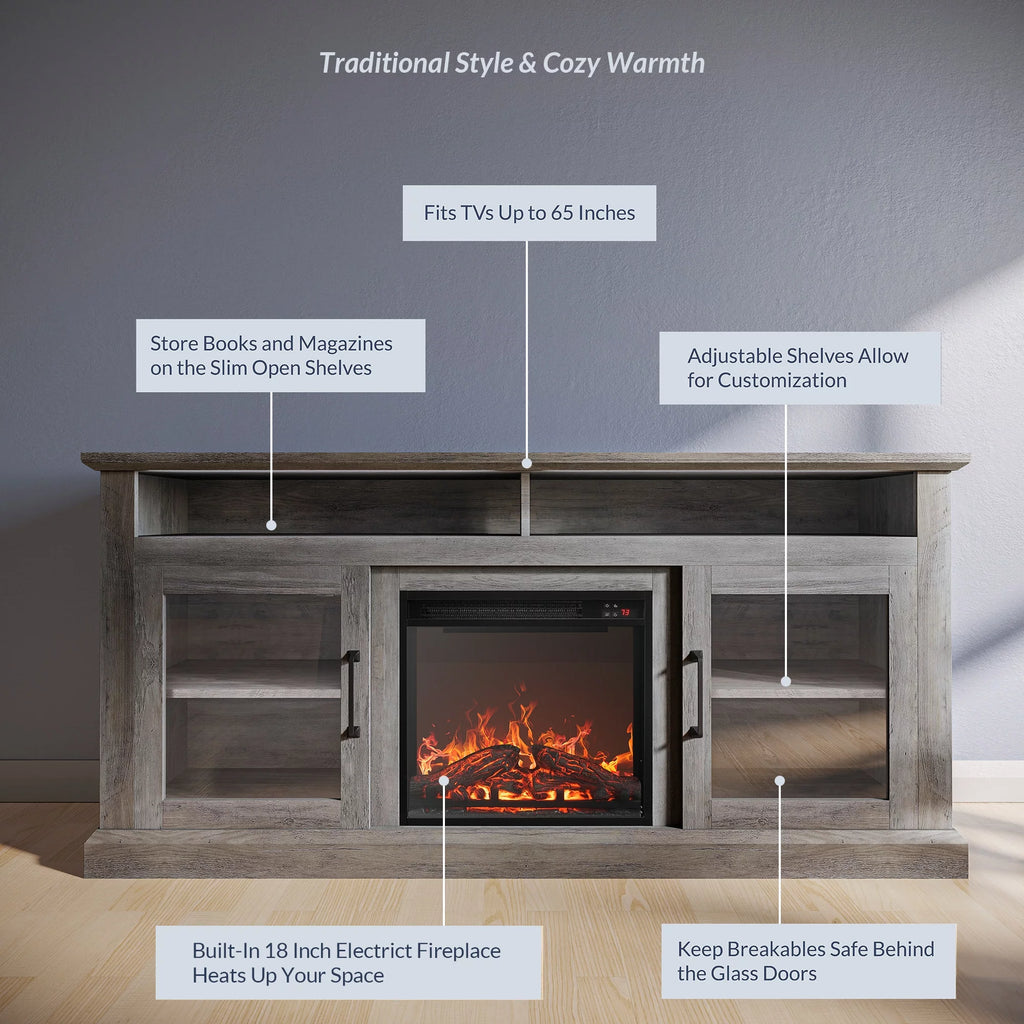 Gray Wash TV Stand with Fireplace K38961