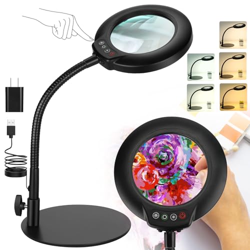 10X Magnifying Glass with Light and Stand, Flexible Gooseneck Magnifying Desk Lamp B9979