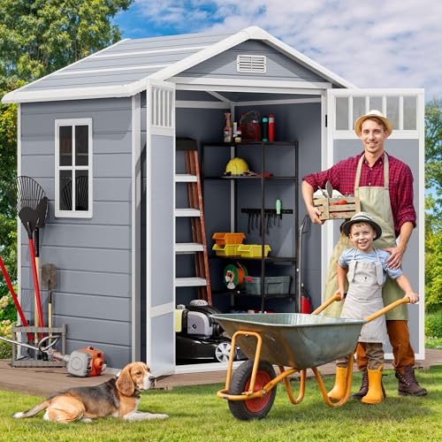 Gray Resin Storage Shed with Lockable Door T7408