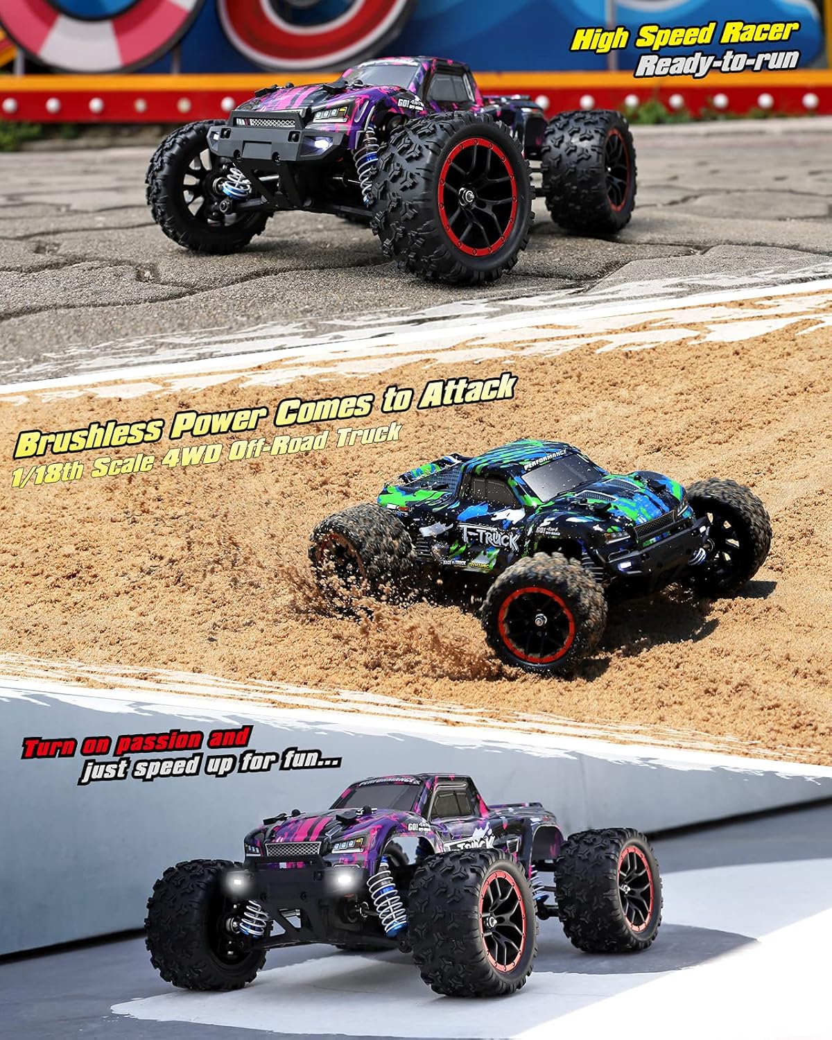 1/18 Scale 4WD Brushless RC Truck with Extra Shell and Battery K374