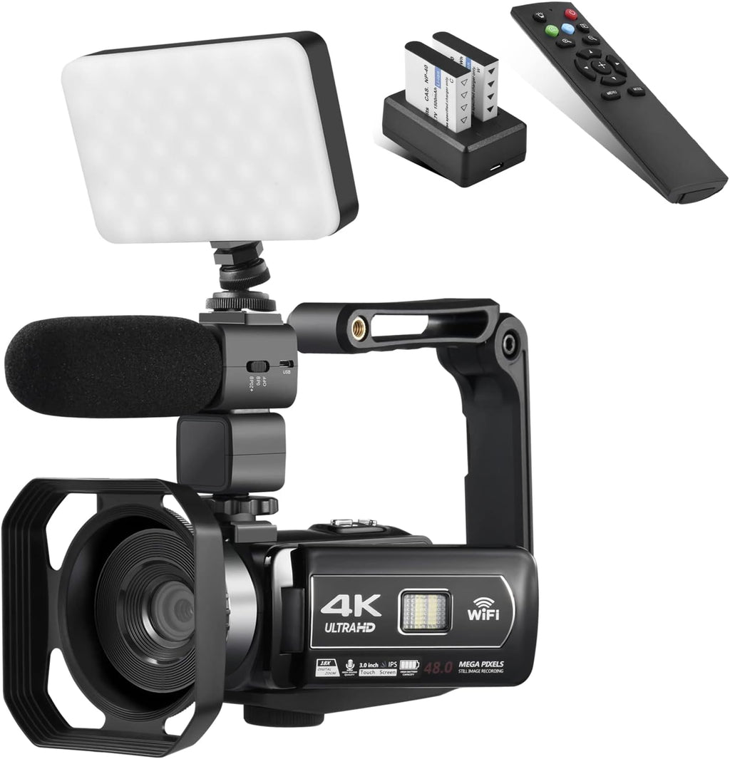 4K 48MP 3.0 Inch IPS Touch Screen Camcorder with Microphone and 2 Batteries (Black) G724213