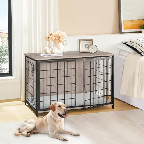 Greige Wooden Dog Crate with Double Doors, 31.5" L M73552