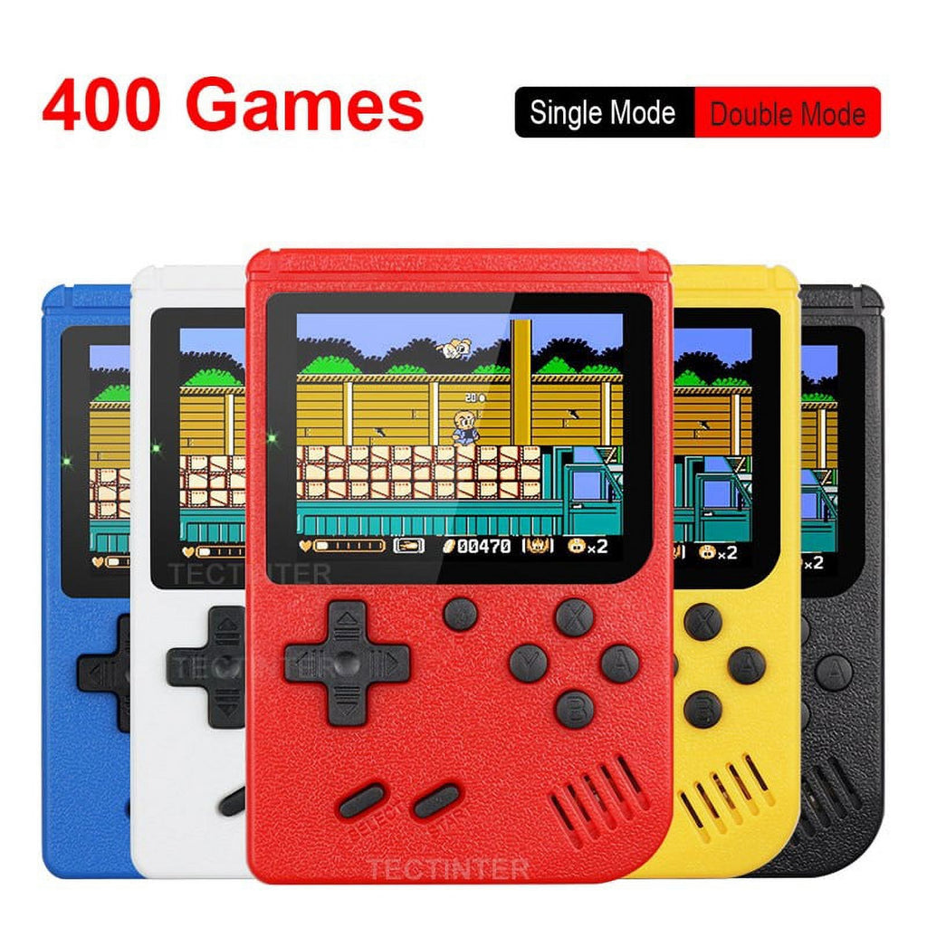 Red mini handheld electronic game console with 3.0-inch color LCD, built-in 400 games O266980