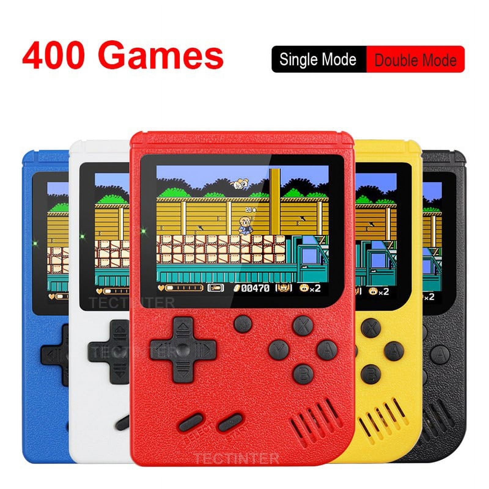 Red mini handheld electronic game console with 3.0-inch color LCD, built-in 400 games O266980