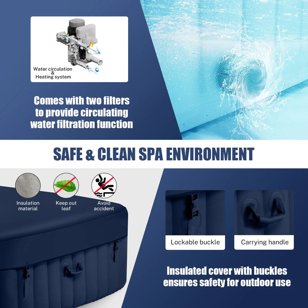 Inflatable Hot Tub with 130pcs Jet, Lockable Cover, Storage Bag D15911