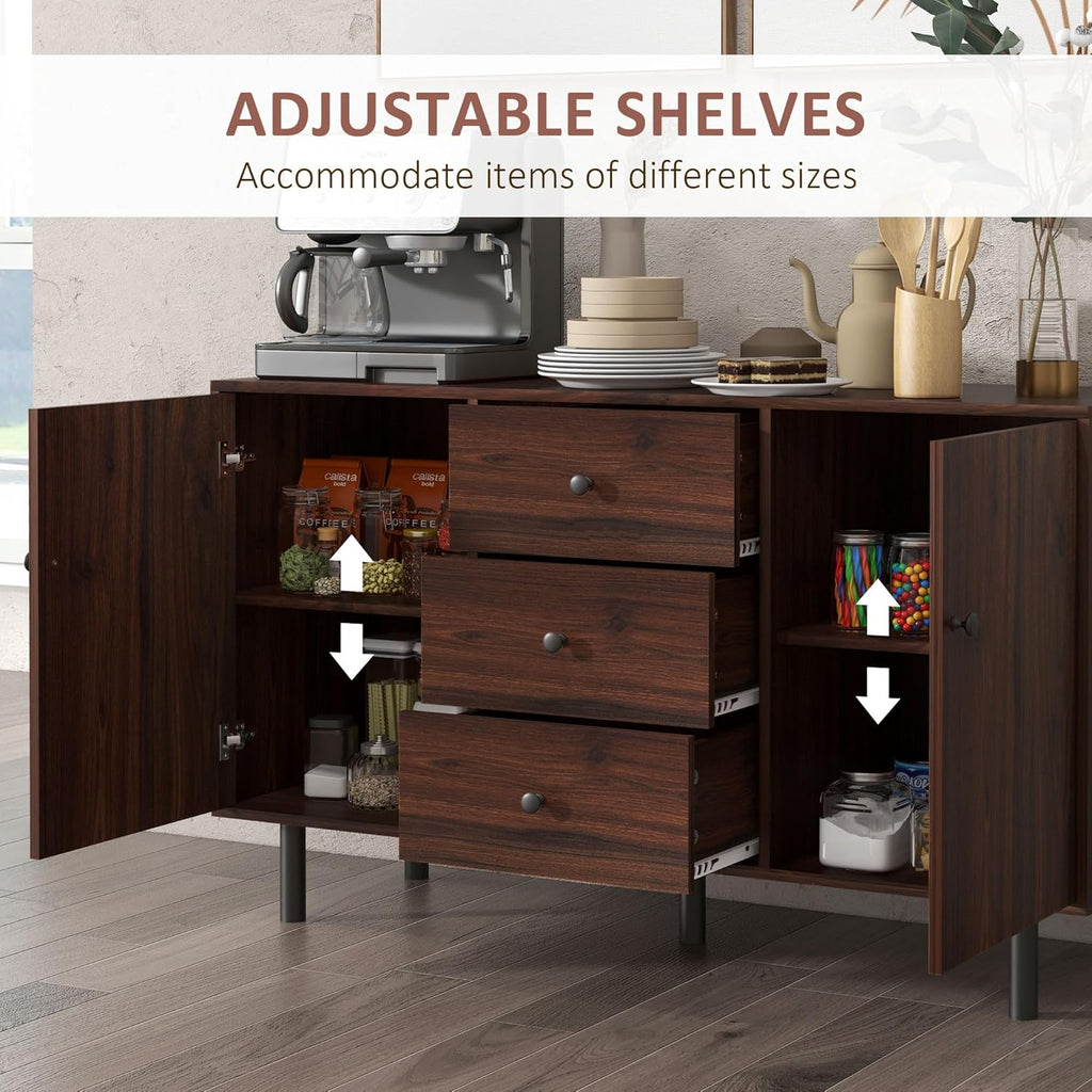 Brown Sideboard Cabinet with 2 Cupboards, 3 Drawers and Adjustable Shelves M658