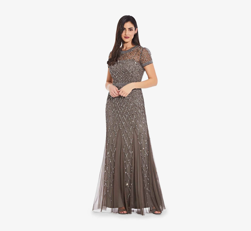 Cap Sleeve Beaded Gown X197