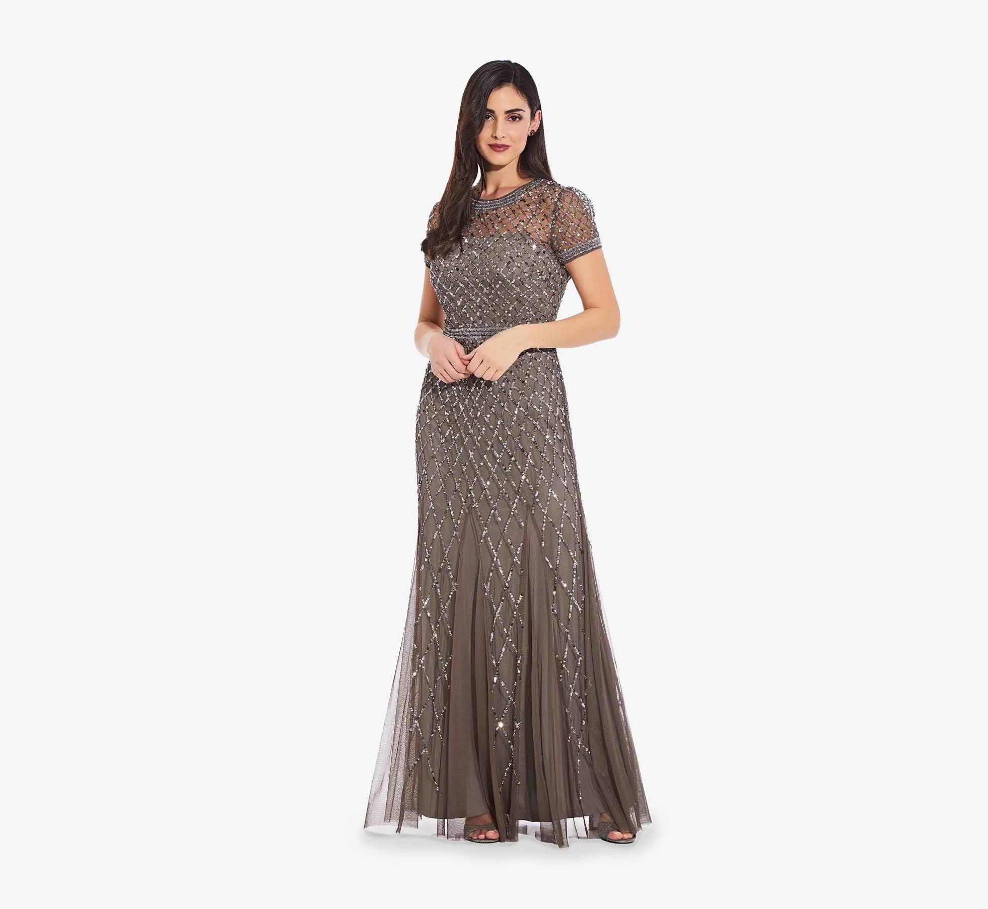 Cap Sleeve Beaded Gown X197