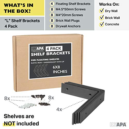 4 Pack Rustic Iron Black Metal Shelf Brackets N90976