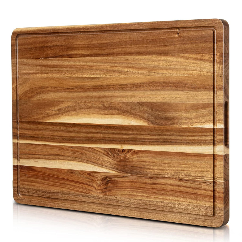 Large Acacia Wood Cutting Board 24 x 18 Inch with Side Handles and Juice Slot X691795