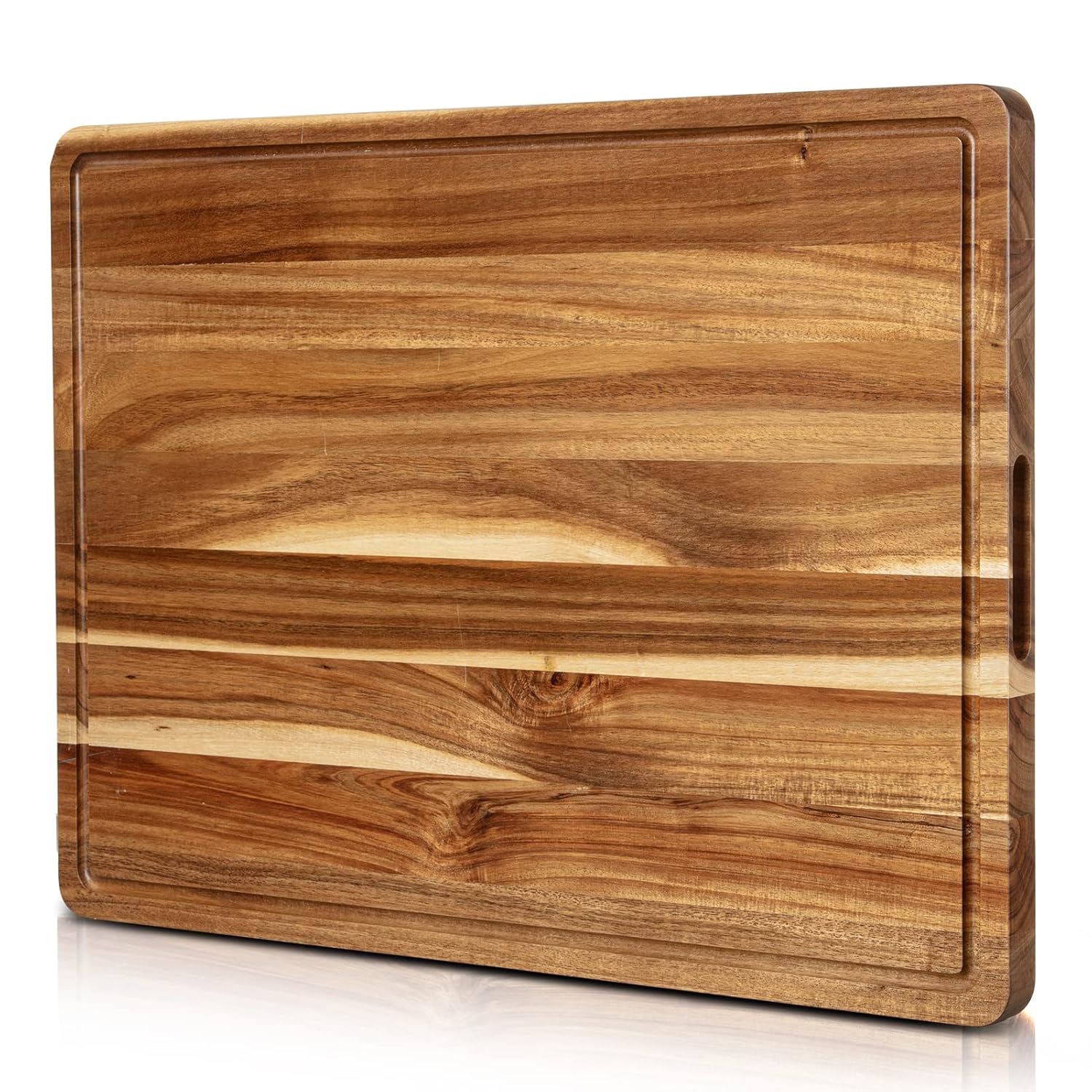 Large Acacia Wood Cutting Board 24 x 18 Inch with Side Handles and Juice Slot X691795