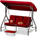 Burgundy 3-Seat Patio Outdoor Swing with Canopy Y992904