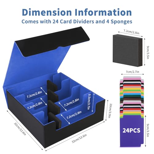 Trading Card Storage Box 4Rows, 3200+ Cards, with 24 Dividers & 4 Foam Stoppers W518